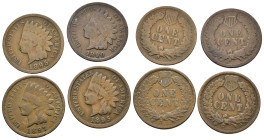 Monete mondiali. STATI UNITI. Lotto di 4 monete da 1 centesimo Indian Head. One cent 1897 - 1890 - 1895 (2). MB-BB