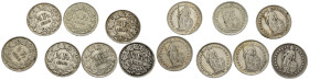 Monete mondiali. Svizzera. Lotto di 7 monete da 1/2 franco. Ag.