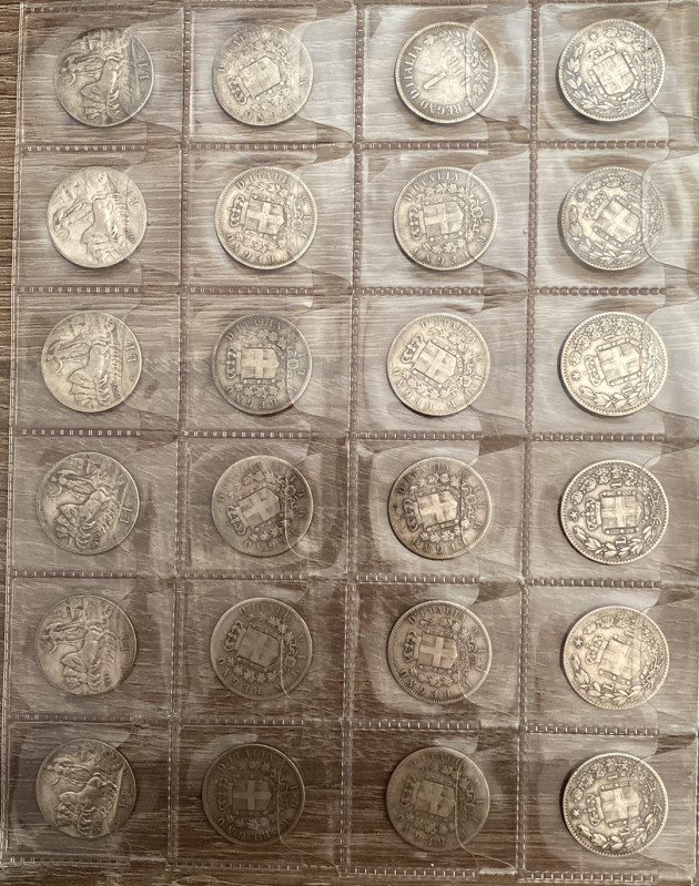 REGNO D'ITALIA. Lotto di 24 monete da 1 lira (Umberto I, Vittorio Emanuele II, V...