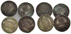 Regno d'Italia. Vittorio Emanuele II. Lotto di 4 monete da 50 centesimi. Ag. MB