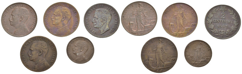 Regno d'Italia. Vittorio Emanuele III. Lotto di 5 monete in rame, varie conserva...