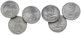 Repubblica Italiana. Lotto di 3 monete da 5 lire Delfino. FDC