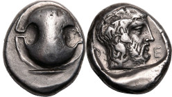 Ancient Greece: Boeotia, Thebes circa 425-395 BC Silver Stater Good Very Fine; unobtrusive test cut to obv., attractive light cabinet tone