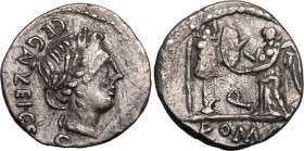 Roman Republic & Imperatorial C. Egnatuleius C. f. 97 BC Silver Quinarius About Good Very Fine; minor scratches to both sides, nicely toned and boasti...