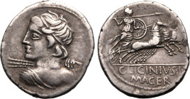 Roman Republic & Imperatorial C. Licinius L. f. Macer 84 BC Silver Denarius Good Very Fine; attractively toned