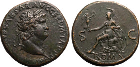 Roman Empire Nero AD 66 Bronze Sestertius About Extremely Fine; a tremendous bronze, boasting impressive detail and an appealing green/brown patina