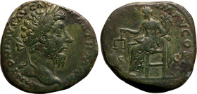 Roman Empire Marcus Aurelius AD 168 Bronze Sestertius Very Fine; exhibiting an attractive green patina
