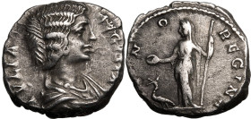 Roman Empire Julia Domna (wife of Septimius Severus) AD 196-211 Silver Denarius About Good Very Fine; pleasantly toned surfaces, struck on a tight fla...
