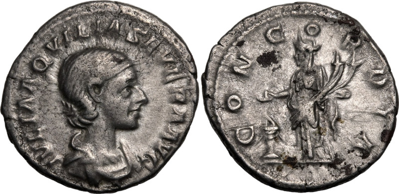 ROMAN EMPIRE. Aquilia Severa (wife of Elagabalus). 
Silver denarius, AD 220-222...