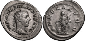 Roman Empire Philip I AD 244-247 Silver Antoninianus Good Very Fine; struck on a broad flan, rev. struck from worn dies
