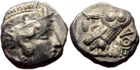 Attica, Athens AR tetradrachm (Silver, 23mm, 16.76g). ca 440-404 BC. Mid-mass coinage issue. 
Obv: Head of Athena right, wearing earring, necklace, an...