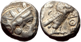 Attica, Athens AR tetradrachm (Silver, 21mm, 16.11g) ca 440-404 BC. Mid-mass coinage issue. 
Obv: Head of Athena right, wearing earring, necklace, and...