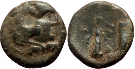 Kings of Macedon, Alexander III 'the Great' (336-323 BC) AE 1/4 unit (Bronze, 1.07g, 10mm) uncertain Macedonian mint. 
Obv: Head of Herakles right, we...