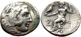 Kings of Macedon, Alexander III 'the Great' (336-323 BC) AR Drachm (Silver, 3.40g. 18mm) Lampsakos.
Obv: Head of Herakles right, wearing lion skin.
Re...