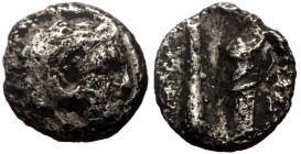 Kingdom of Macedon, Alexander III 'the Great' AR Hemiobol. Uncertain Eastern mint (ca 325-300 BC) 
Obv: Head of Herakles right, wearing lion skin 
Rev...