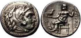 Kings of Macedon, Alexander III 'the Great', AR Drachm, (Silver,4.10 g 16mm), 336-323 BC. Sardes.
Obv: Head of Herakles right, wearing lion skin.
Rev:...