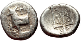 Thrace, Byzantion AR Hemidrachm (Silver, 12mm, 1.59g) ca 387/6-340 BC 
Obv: Forepart of heifer standing left on dolphin left; monogram below raised fo...