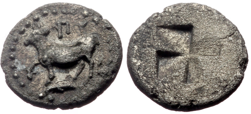 Thrace, Byzantion Bl Diobol (Silver, 1.09g,11mm) ca 340-320 BC
Obv: ΠY. Bull sta...