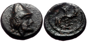 Troas, Birytis, Ae,(Bronze, 0.96 g 10mm), 4th-3rd centuries BC.
Obv: Bearded head of Kabeiros right, wearing pilos.
Rev: B-I / PY. Triskeles.
Ref: SNG...