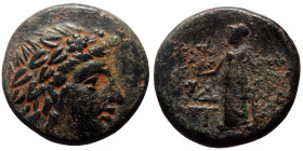Aeolis, Temnos (2nd-1st centuries BC) AE (Bronze, 16mm, 3.95g). 
Obv: Wreathed head of Dionysos right 
Rev: Athena Nikephoros standing left, holding g...