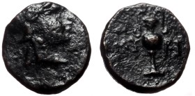 Aeolis, Myrina AE (Bronze, 0.63g, 8mm) 4th-3rd centuries BC.
Obv: Helmeted head of Athena right
Rev: MY-PI, Amphora.
Ref: SNG München 570; SNG Cope...