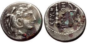 Ionia, Erythrai AR Hemidrachm (Silver, 1.99g, 13mm) ca 297-294 BC, Rhodian standard, unknown magistrate
Obv: Head of Herakles right, wearing lion ski...