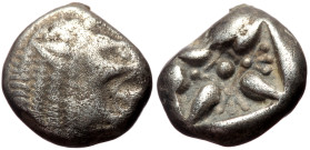 Ionia, Miletos AR Diobol (Silver, 1.19g, 9mm) Late 6th-early 5th century BC. 
Obv: Forepart of lion left, head reverted 
Rev: Stellate pattern within ...