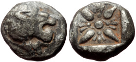 Ionia, Miletos AR Diobol (Silver, 9mm, 1.16g) Late 6th-early 5th century BC. 
Obv: Forepart of lion right, head reverted 
Rev: Stellate pattern in inc...