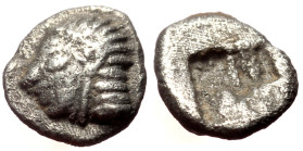 Ionia, Kolophon. Late 6th century BC. AR Tetartemorion (Silver, 0.15g, 5mm). 
Obv: Archaic head of Apollo left 
Rev: Quadripartite incuse square. 
Ref...