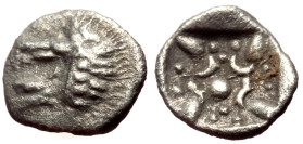 *unpublished in the standart references ?*
Ionia, Miletos AR Tetartemorion (Silver, 0.11g, 6mm) Late 6th-early 5th century BC
Obv: Head of a roaring l...