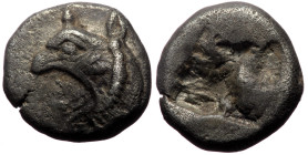 Ionia, Phokaia (521-478 BC) AR Triobol (Silver, 9mm, 1.50g). 
Obv: Head of a griffin to left, with pointed ears and open jaws. 
Rev: Quadripartite inc...