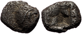 Ionia, Phocaea (ca. late 6th-early 5th centuries BC) AR diobol (Silver, 1.10g, 10mm)
Obv: Archaic styled female head left, wearing helmet or close fit...