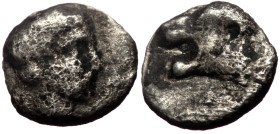Karia, Uncertain mint (ca 400-350 BC) AR Tetartemorion (Silver, 6mm., 0,19g) Head of lion left / Female head to right. very fine Traité II -; SNG Cope...