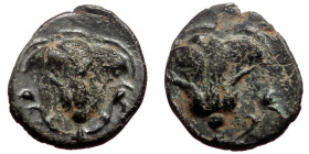 Karia, Rhodes. AE (Bronze, 0.93 g 8mm) ca 205-190 BC. 
Obv: Rose with bud to right. 
Rev: Rose with bud to right. 
Ref: HGC 6, 1480