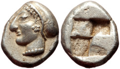 *Beautifull*
Ionia, Phokaia AR Hemihekte (1/12 Stater) (Silver, 1.30g, 10mm) ca 521-478 BC
Obv: Head of nymph left, hair in plain sakkos
Rev: Quadr...