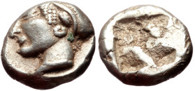 *beautifull piece*
Ionia, Phokaia AR Hemihekte (1/12 Stater) (Silver, 1.30g, 9mm) ca 521-478 BC
Obv: Head of nymph left, hair in plain sakkos
Rev: ...