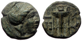 Mysia, Kyzikos (3rd century BC) AE (Bronze, 1.29g, 11mm). 
Obv: Head of Kore Sotiera right 
Rev: Tripod. 
Ref: Von Fritze III, 1; SNG France 432; SNG ...