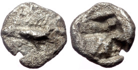 Mysia, Kyzikos AR Tetartemorion,(Silver, 0.20g, 6mm) ca 550-480 BC.
Obv: Tunny fish left 
Rev: Quadripartite incuse square.
Ref:Cf. Von Fritze II 5 va...