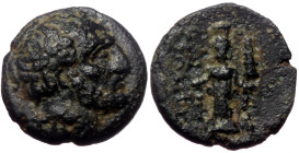 Mysia, Astyra, Tissaphernes, Satrap of Mysia, AE (Bronze, 1.31g, 10mm) 400-395 BC. 
Obv: T[IΣΣΑ], Bare head right.
Rev: [AΣTYPH], Facing statue of Art...