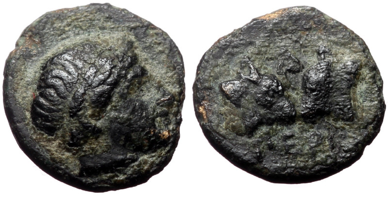 Mysia, Pergamon AE, (Bronze,0.84g, 10mm) ca 450 BC. 
Obv:Laureate head of Apollo...