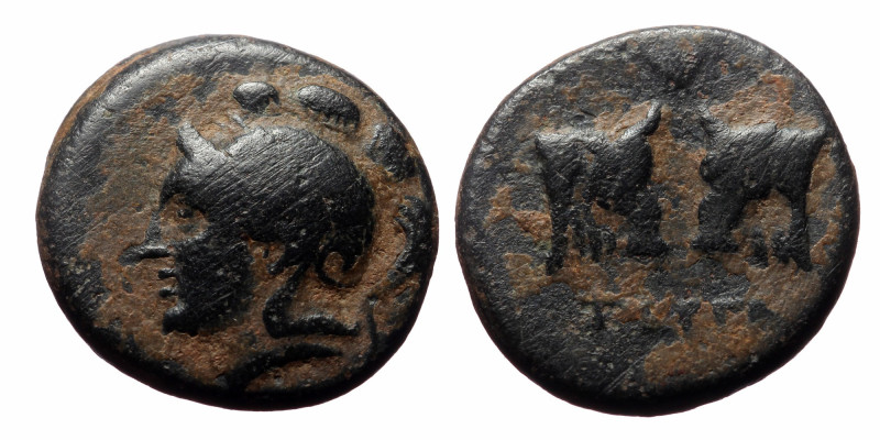 Mysia, Pergamon. AE (Bronze, 4.30 g 17mm) ca 310-282 BC.
Obv: Helmeted and laure...