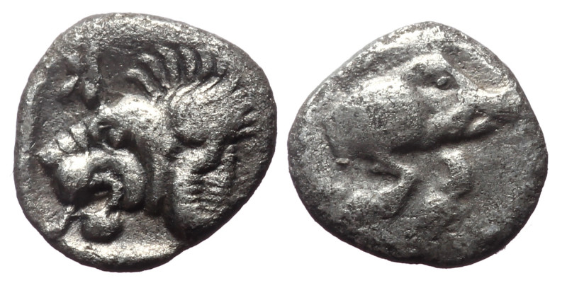 Mysia, Kyzikos AR Hemiobol (Silver, 0.29 g 7mm) 450-400 BC. 
Obv: Forepart of bo...