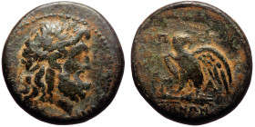 Mysia, Pergamon, AE (Bronze, 22,4mm, 8,02 g), ca 133-27 BC, struck under magistrate (invisible - Demetrios?).
Obv: [ΔHMHTPIOY] ?, laureate head of Ask...