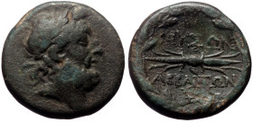 Phrygia, Abbaitis AE (Bronze, 7.00 g 18mm), 2nd-1st century BC.
Obv: Laureate head of Zeus right.
Rev: MYΣΩN ABBAITΩN, Thunderbolt; monogram below; al...