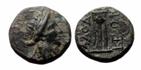Phrygia, Laodicea AE (Bronze, 3.8 g 14mm), ca 133-80 BC.
Obv: Laureate head of Apollo right.
Rev: ΛAOΔIKEΩN. Tripod.
Ref: SNG von Aulock 3805.