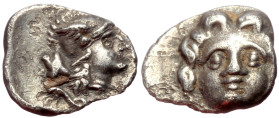 Pisidia, Selge AR Obol (Silver, 0.92g, 11mm) ca 4th century BC.
Obv: Head of gorgoneion facing with flowing hair 
Rev: Head of Athena right, wearing c...