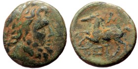 Pisidia, Termessos AE (Bronze, 4,13g, 18mm) 1st century BC, dated CY 1 (72/1 BC).
Obv: Laureate head of Zeus right
Rev: TEP, Horse galloping left; A...