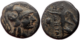Pamphilia, Side AE (Bronze, 3.35g, 17mm) 2nd-1st Century BC. 
Obv: Helmeted head of Athena right 
Rev: ΣI-ΔHTΩN, Nike advancing left, holding wreath a...