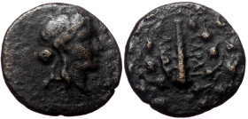 Pamphylia, Side AE (Bronze, 15,8mm, 2,63 g) pseudo-autonomous issue, ca. 200-36 BC.
Obv: Helmeted head of Athena right, countermark (star).
Rev: [ΣΙ] ...