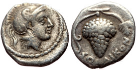*Scarce*
Cilicia, Soloi AR (Obol, 0.72g, 10mm) 350-330 BC. 
Obv: Bust of Athena in Attic helmet 
Rev: ΣΟΛΙΚΟΝ, Bunch of grapes. 
Ref: SNG.BN.186...